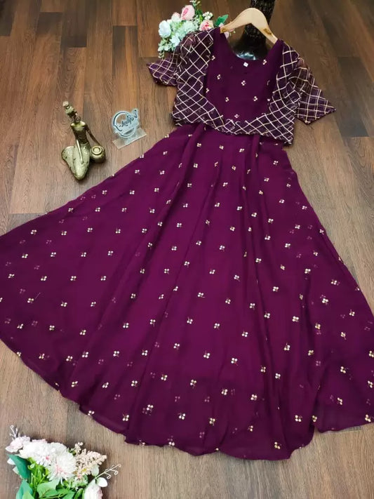 Purple Embroidery Work Long Georgette Anarkali Gown