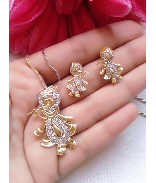 Women's Stone work Krishna Pendant Set