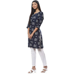 2bme Branded Round Neck Regular Fit Kurta - Navy Blue