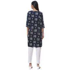 2bme Branded Round Neck Regular Fit Kurta - Navy Blue