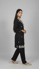 ⁠ ⁠Black Luxe Embroidered Kurta Pant Set