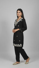 ⁠ ⁠Black Luxe Embroidered Kurta Pant Set