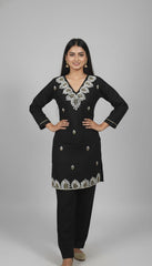 ⁠ ⁠Black Luxe Embroidered Kurta Pant Set