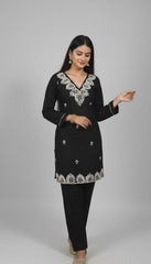 ⁠ ⁠Black Luxe Embroidered Kurta Pant Set
