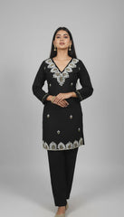⁠ ⁠Black Luxe Embroidered Kurta Pant Set