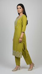 Green Luxe Embroidered Kurta Pant Set