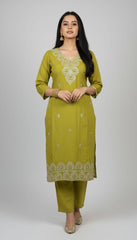 Green Luxe Embroidered Kurta Pant Set