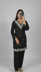 ⁠ ⁠Black Luxe Embroidered Kurta Pant Set