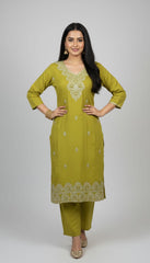 Green Luxe Embroidered Kurta Pant Set