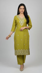 Green Luxe Embroidered Kurta Pant Set