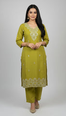 Green Luxe Embroidered Kurta Pant Set
