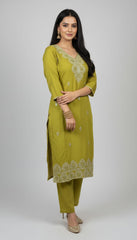 Green Luxe Embroidered Kurta Pant Set