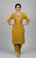 Yellow Luxe Embroidered Kurta Pant Set