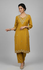 Yellow Luxe Embroidered Kurta Pant Set