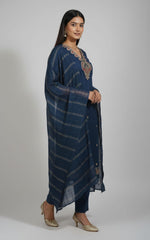 Navy Blue Embroidered Kurta Pant With Dupatta