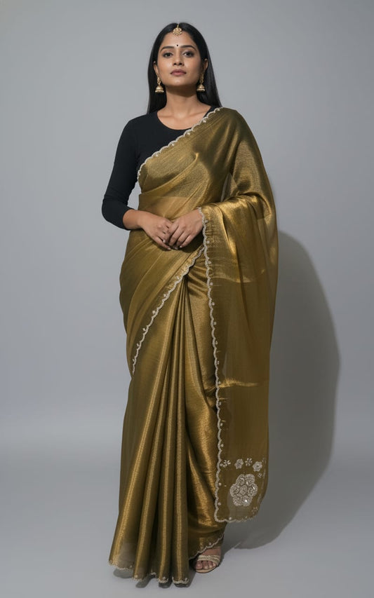 Classic Golden organza -Feel Saree with Lace Border