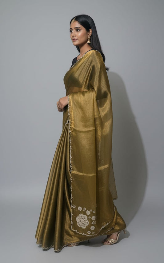 Classic Golden organza -Feel Saree with Lace Border