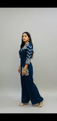 Elegant Navy Blue Embroidered Co-ord Set