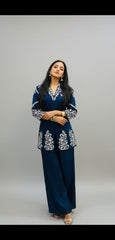 Elegant Navy Blue Embroidered Co-ord Set