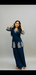 Elegant Navy Blue Embroidered Co-ord Set