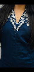 Elegant Navy Blue Embroidered Co-ord Set