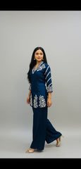 Elegant Navy Blue Embroidered Co-ord Set