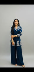 Elegant Navy Blue Embroidered Co-ord Set
