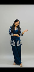 Elegant Navy Blue Embroidered Co-ord Set