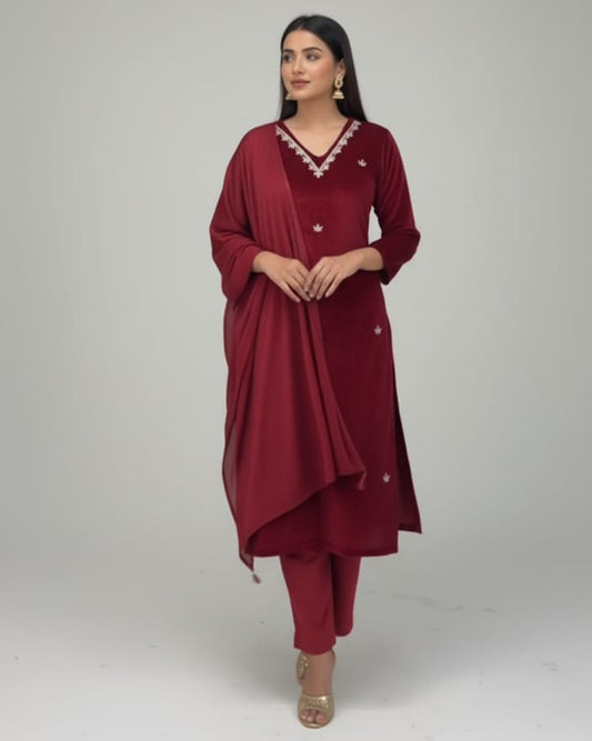 Velvet Luxe – Embroidered Red Suit