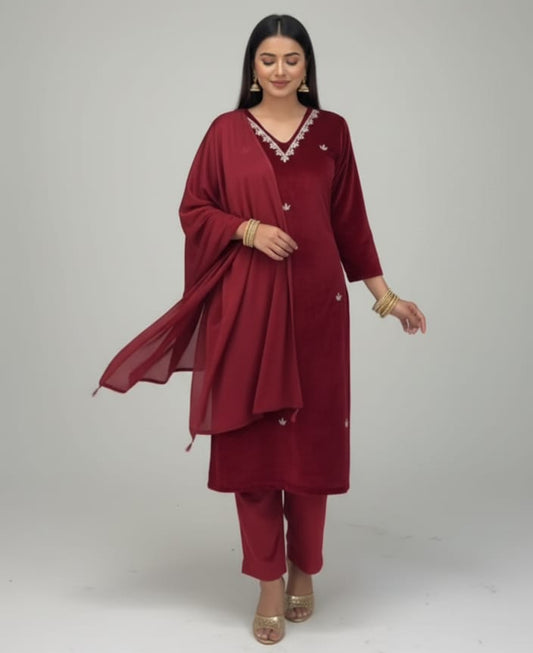Velvet Luxe – Embroidered Red Suit