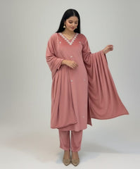 Velvet Luxe – Embroidered Peach pink Suit