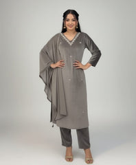 Velvet Luxe – Embroidered Grey Suit