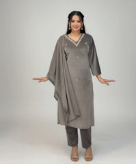 Velvet Luxe – Embroidered Grey Suit