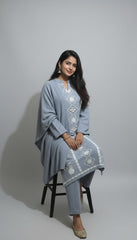 Elegant Ice-Blue Kashmiri Embroidered Winter Suit