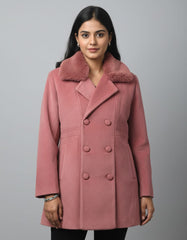 Elegant Double-Breasted Winter Pink Coat