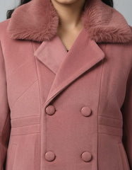 Elegant Double-Breasted Winter Pink Coat