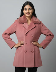 Elegant Double-Breasted Winter Pink Coat