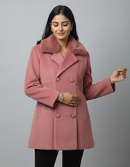 Elegant Double-Breasted Winter Pink Coat