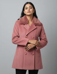 Elegant Double-Breasted Winter Pink Coat