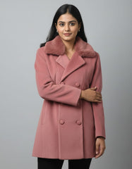 Elegant Double-Breasted Winter Pink Coat