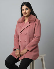 Elegant Double-Breasted Winter Pink Coat