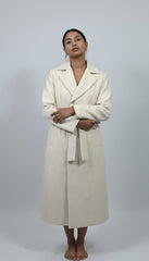 Classic  Belted wool Off-White Long Overcoat