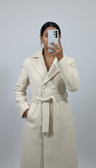 Classic  Belted wool Off-White Long Overcoat