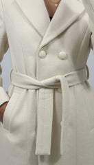 Classic  Belted wool Off-White Long Overcoat