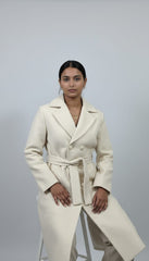 Classic  Belted wool Off-White Long Overcoat