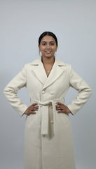 Classic  Belted wool Off-White Long Overcoat