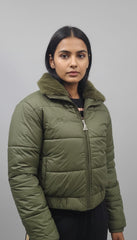 Olive Fur Collar Puffer Jacket