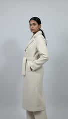 Classic  Belted wool Off-White Long Overcoat