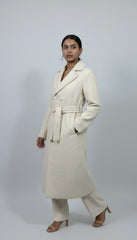Classic  Belted wool Off-White Long Overcoat