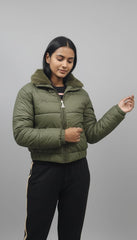 Olive Fur Collar Puffer Jacket